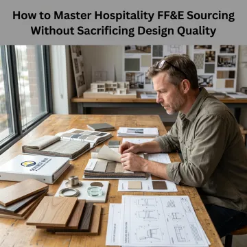 Designer reviewing hotel furniture samples