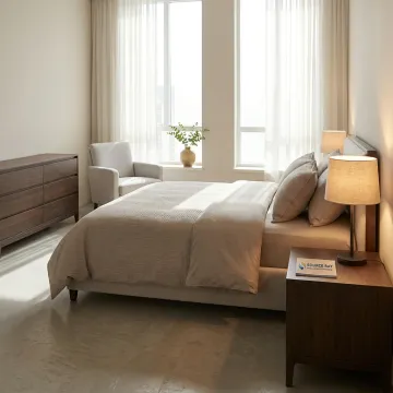 Modern hotel guestroom furnished for a Holiday Inn Express project