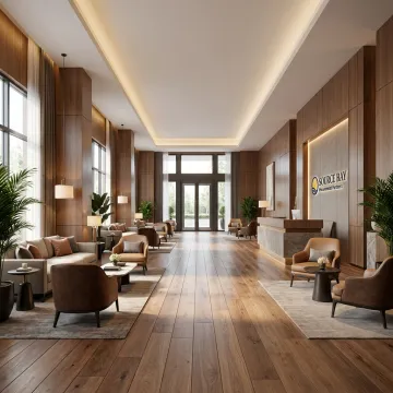 Wood flooring in a refined hotel lobby