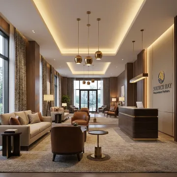 Elegant hotel lobby furnished with custom hospitality furniture