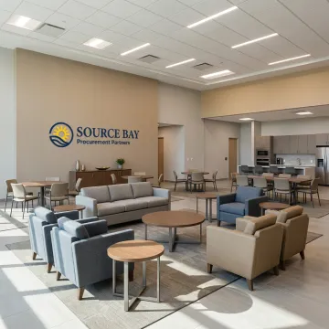 Modern institutional lounge furnished with durable seating