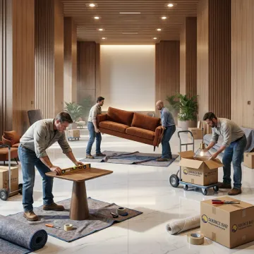 Commercial team installing lobby furniture