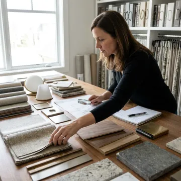 Designer selecting FF&E materials for a commercial project