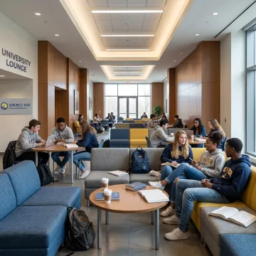 Modern university lounge furnished with durable seating