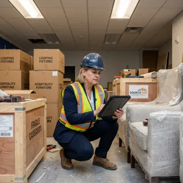 FF&E manager coordinating commercial furniture delivery