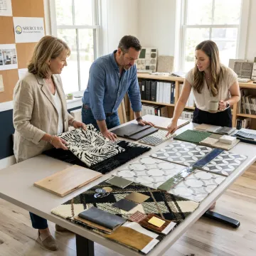 Commercial team reviewing textile and finish samples