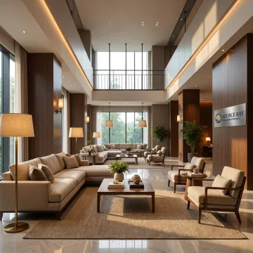 Commercial lobby furnished with hospitality-grade seating