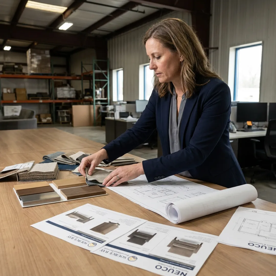 Designer reviewing furniture and finish specifications
