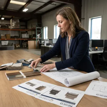 Designer reviewing furniture and finish specifications