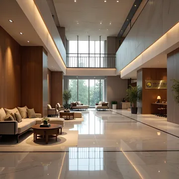 Commercial lobby furnished with coordinated spec furniture