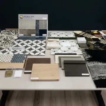Commercial furniture materials and seating in a modern workspace