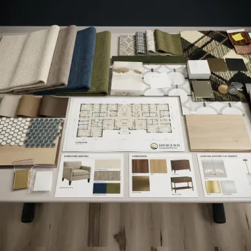 Commercial interior design board with finish samples