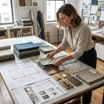 Interior designer reviewing commercial FF&E materials