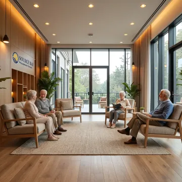 Refined senior living community lounge with comfortable seating