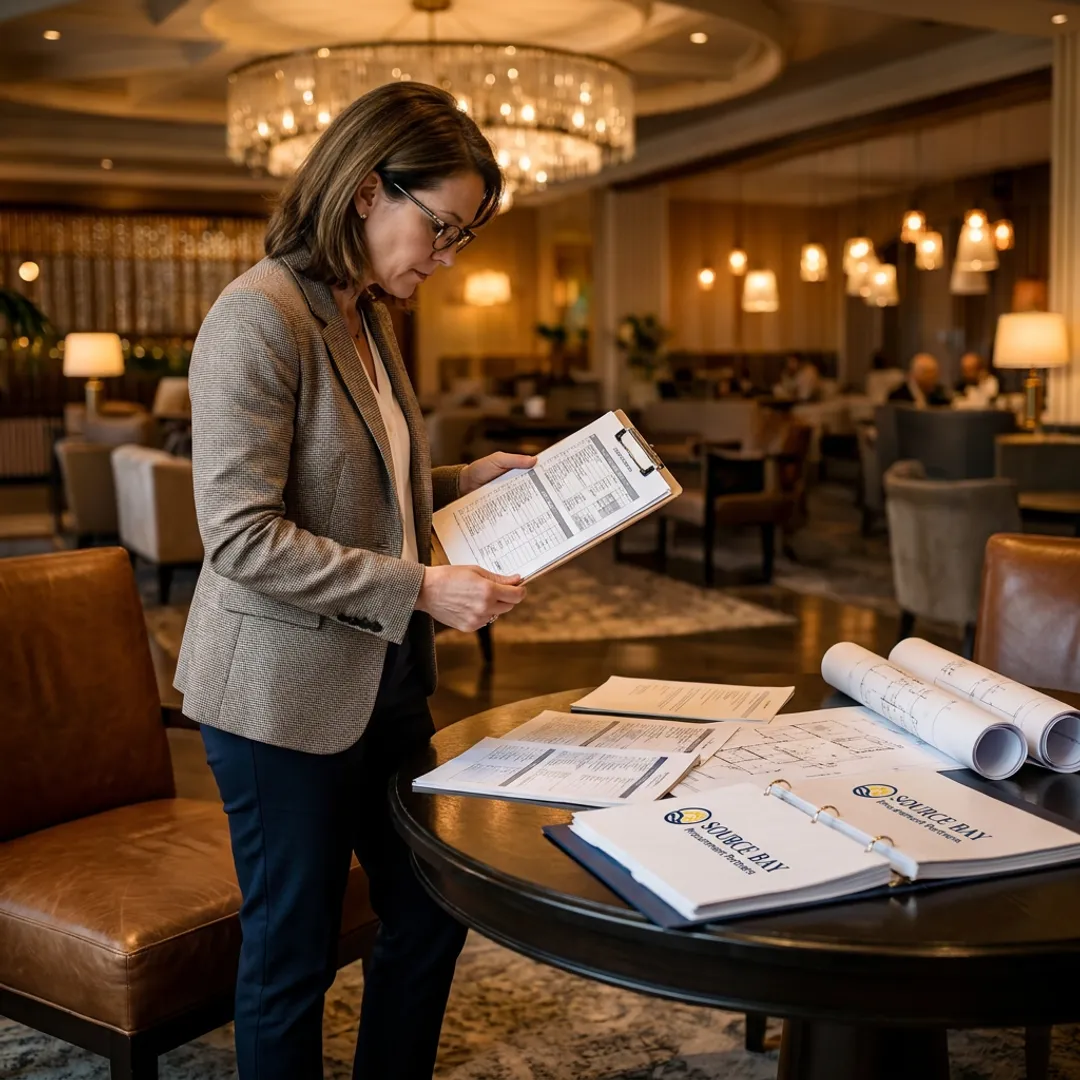 FF&E manager coordinating commercial furniture delivery