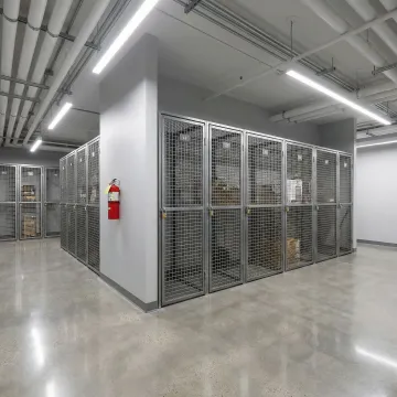 Custom tenant storage locker units installed in a Massachusetts apartment building