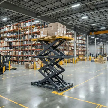 Industrial scissor lift table in a New Jersey warehouse facility