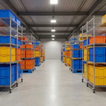Organized Pennsylvania warehouse with industrial wire shelving and pallet storage systems
