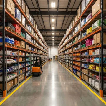Custom warehouse storage system with organized shelving and pallet racks in a Pennsylvania distribution center