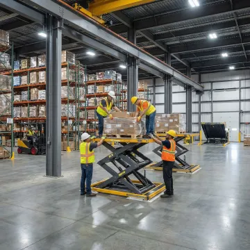 Industrial lift table and dock lift equipment inside a Texas warehouse facility