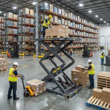 Industrial scissor lift equipment in an Illinois warehouse facility