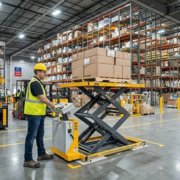 Material handling lift equipment in use at an Illinois distribution center
