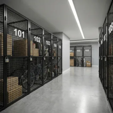 Tenant storage locker units installed in a modern apartment building in Tennessee