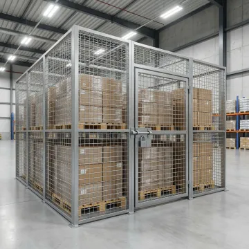 Industrial warehouse security cage enclosure protecting high-value inventory in a Maryland distribution center