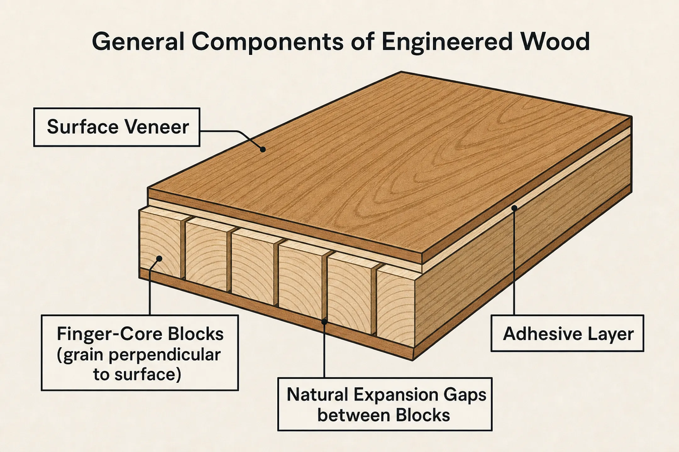 Finger-jointed core wood blocks arranged perpendicular pattern flooring