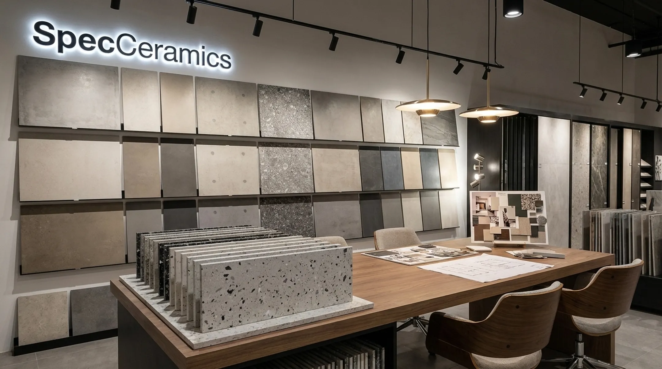 SpecCeramics showroom displaying porcelain and ceramic tile collections