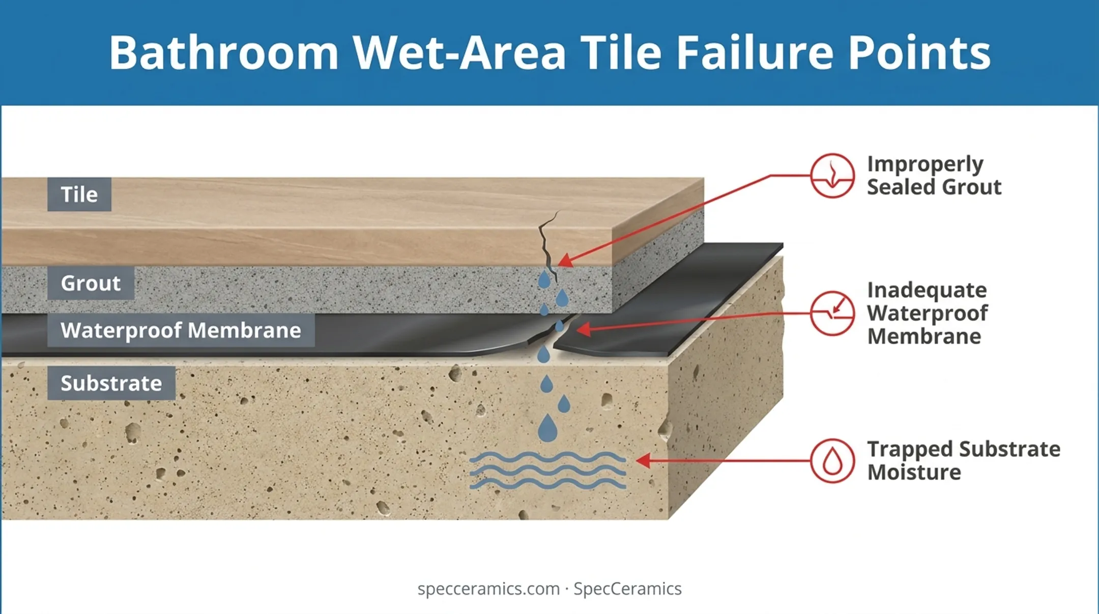 Common causes of mold growth under bathroom tile installations