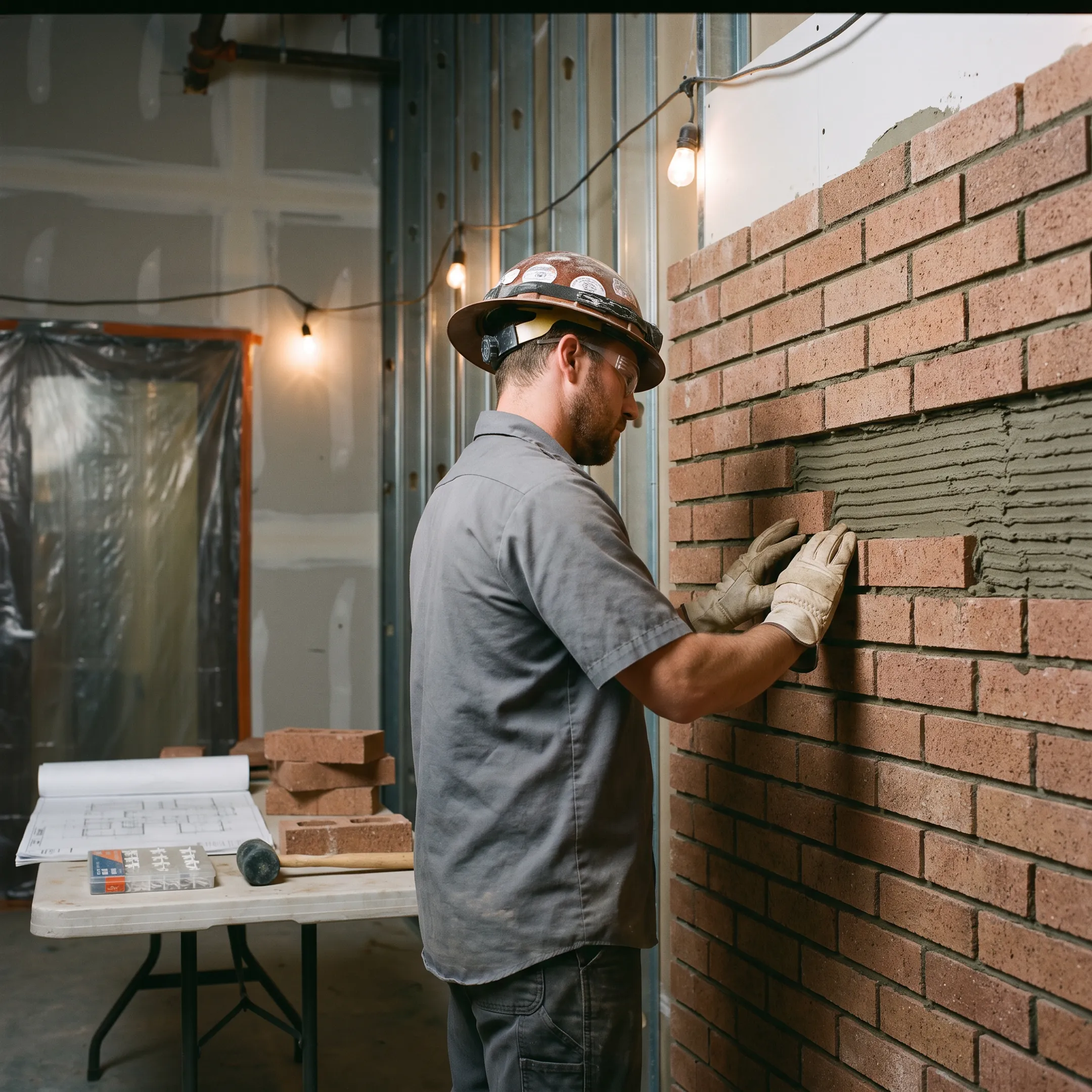 Commercial construction wall tile installation