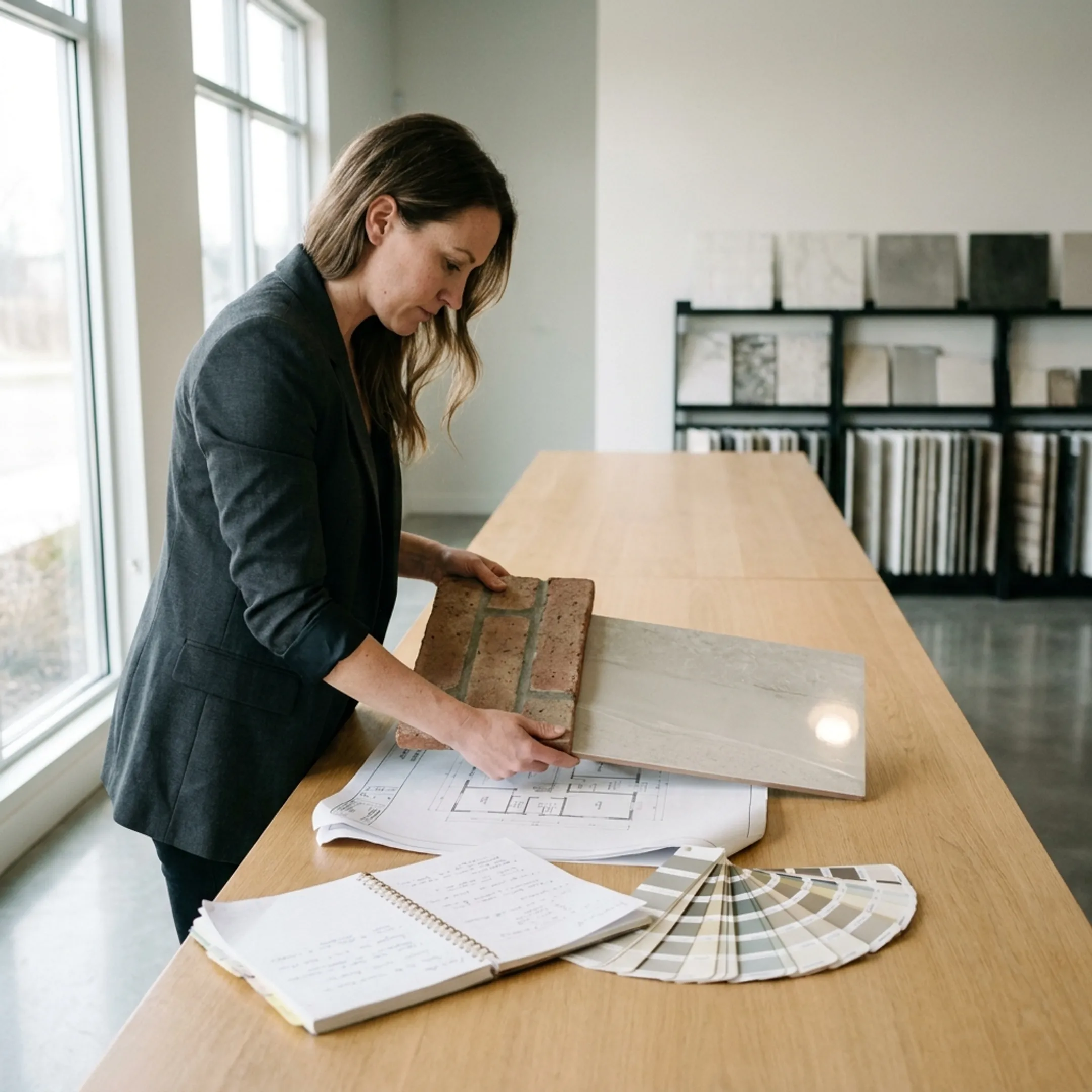 Surface samples reviewed beside project materials