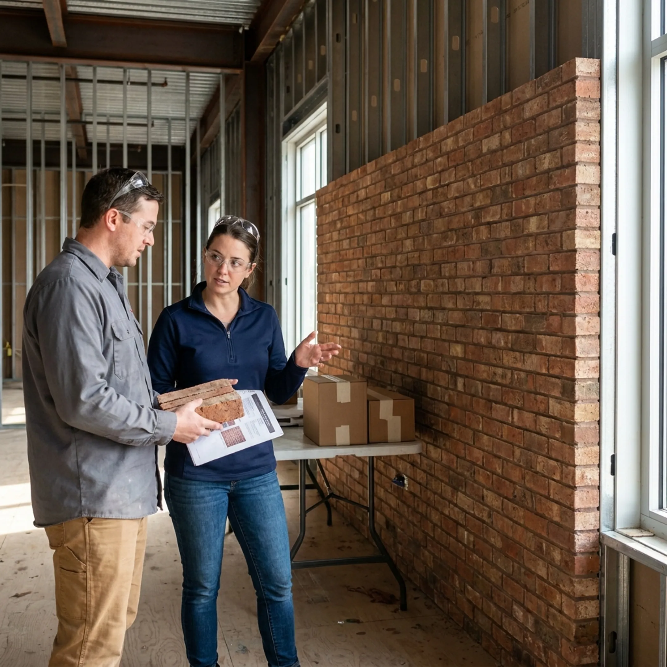 Commercial construction thin brick wall