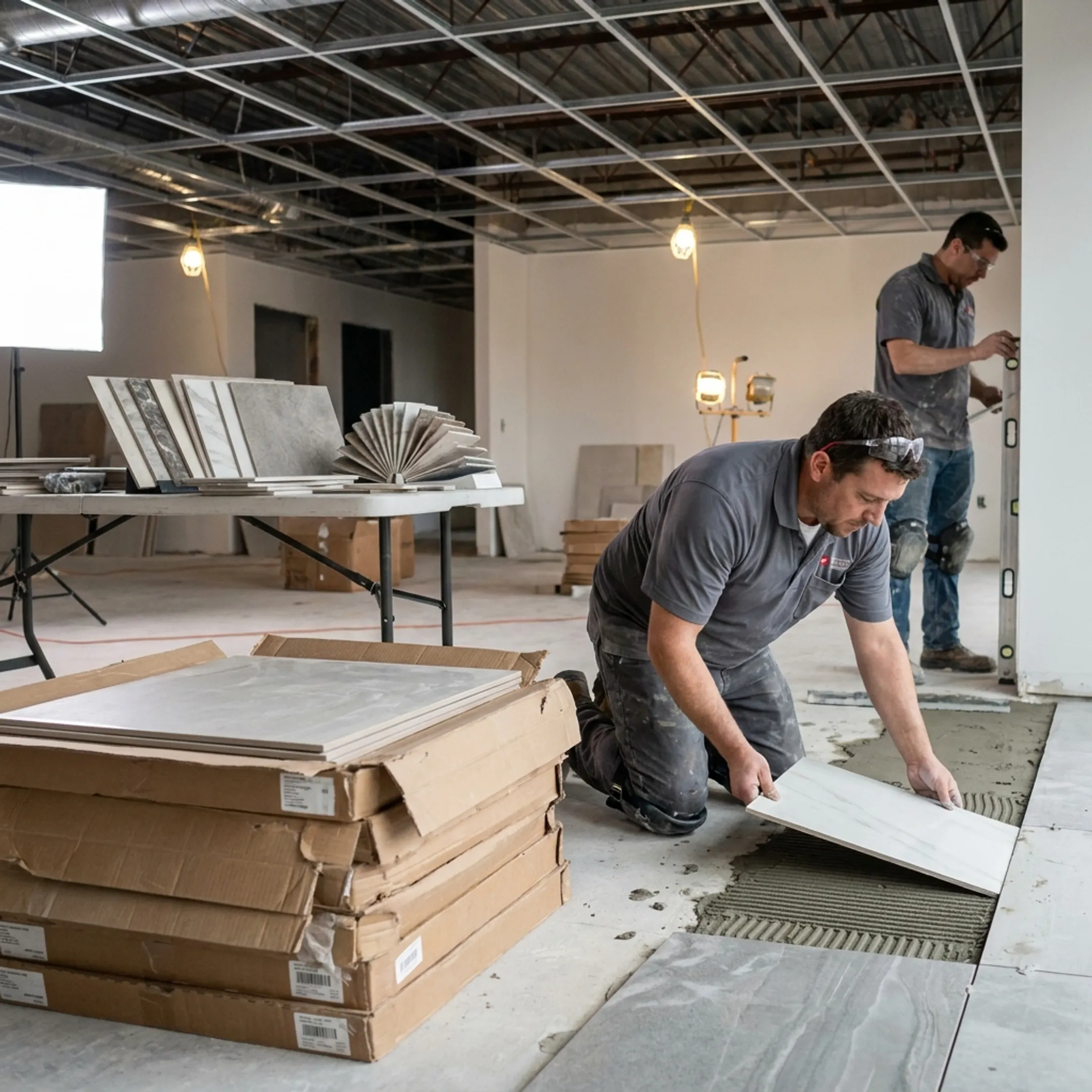 Commercial construction tile installation