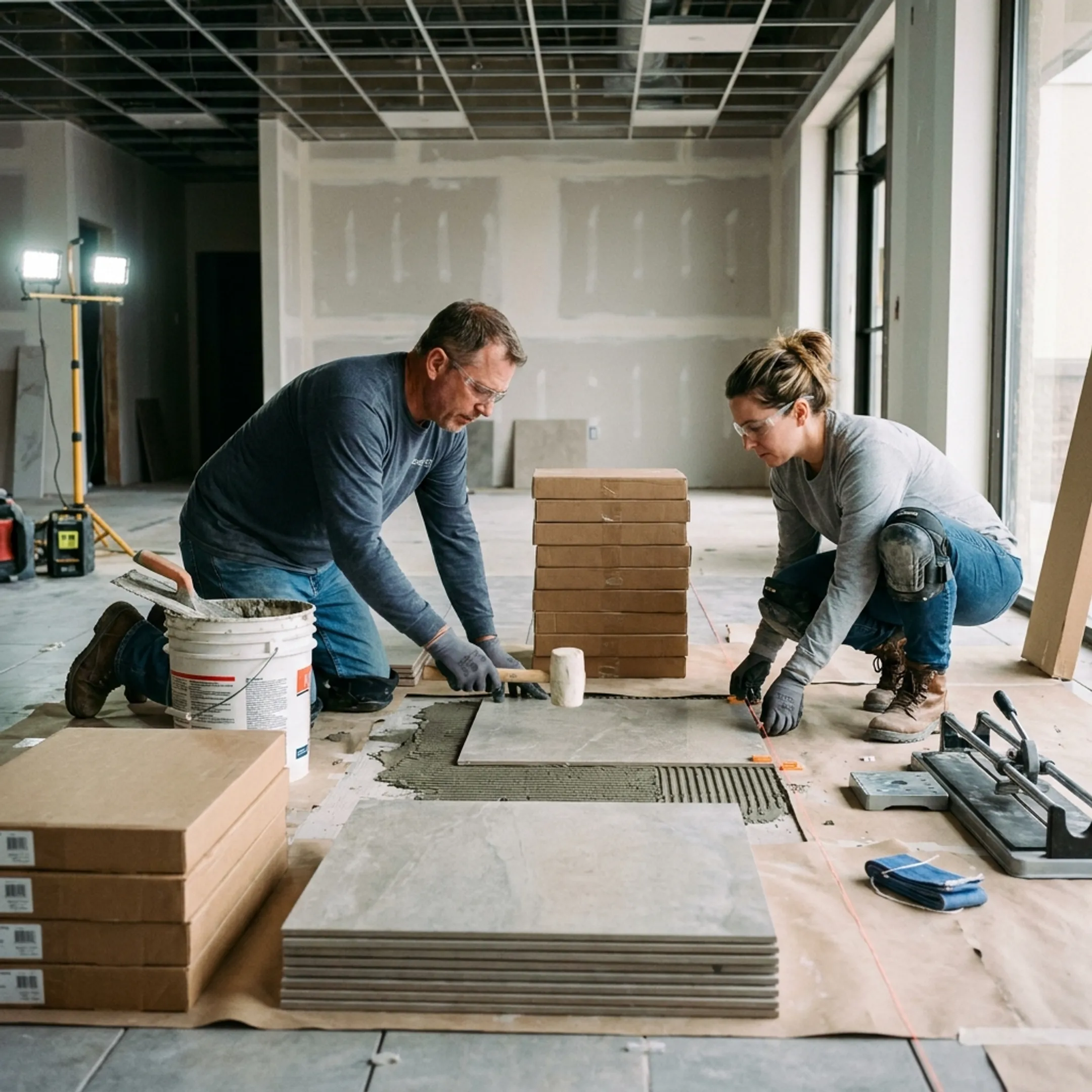 Commercial tile installation project