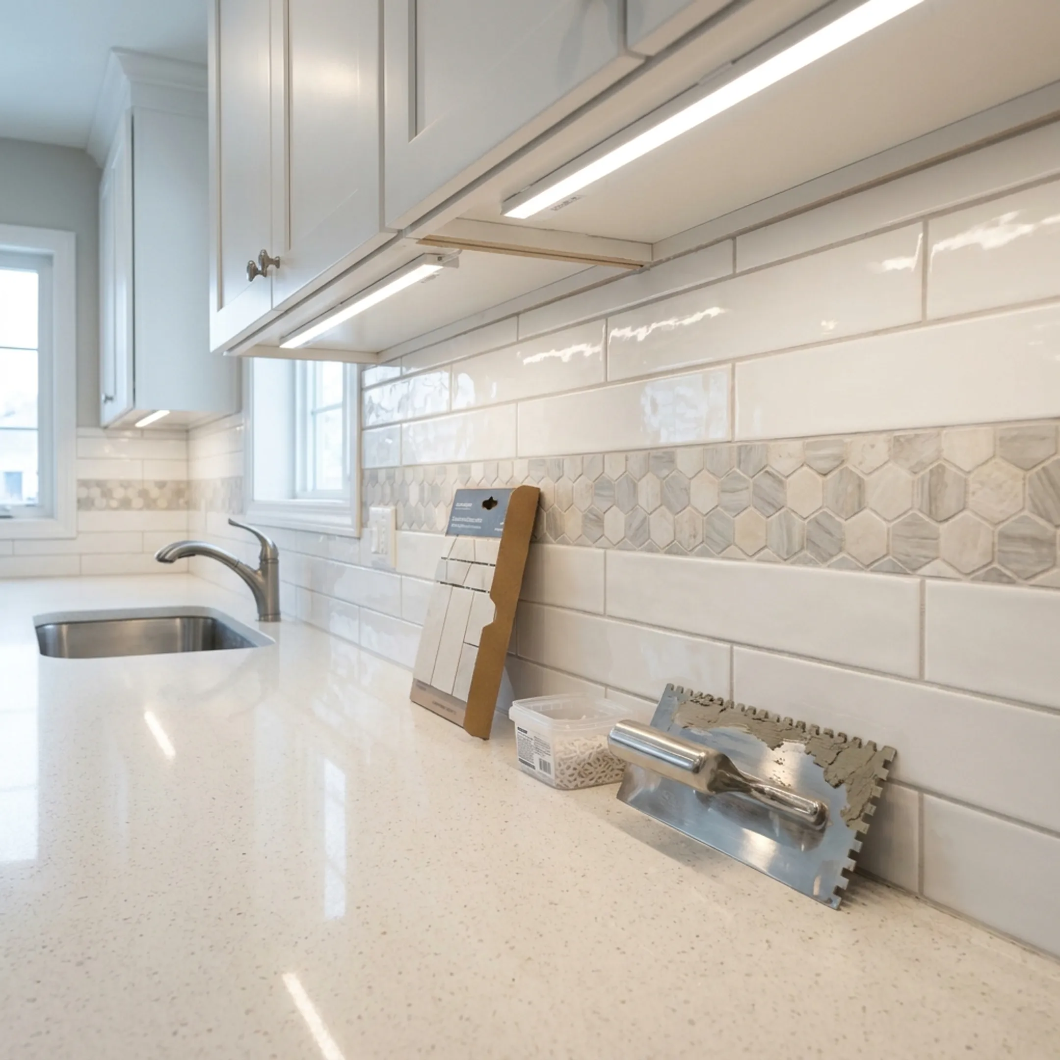 Residential kitchen backsplash tile installation