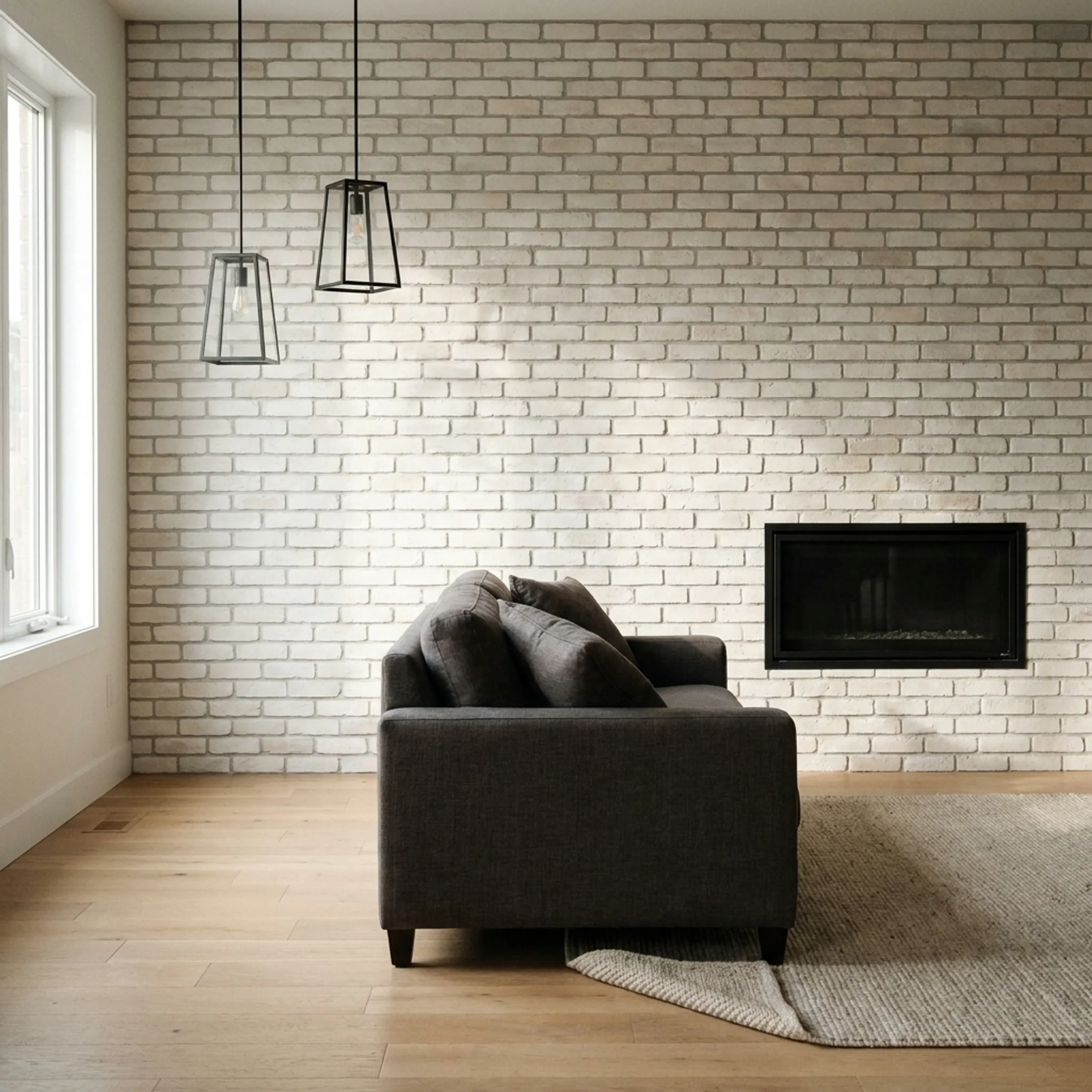 Residential wall with white thin brick veneer
