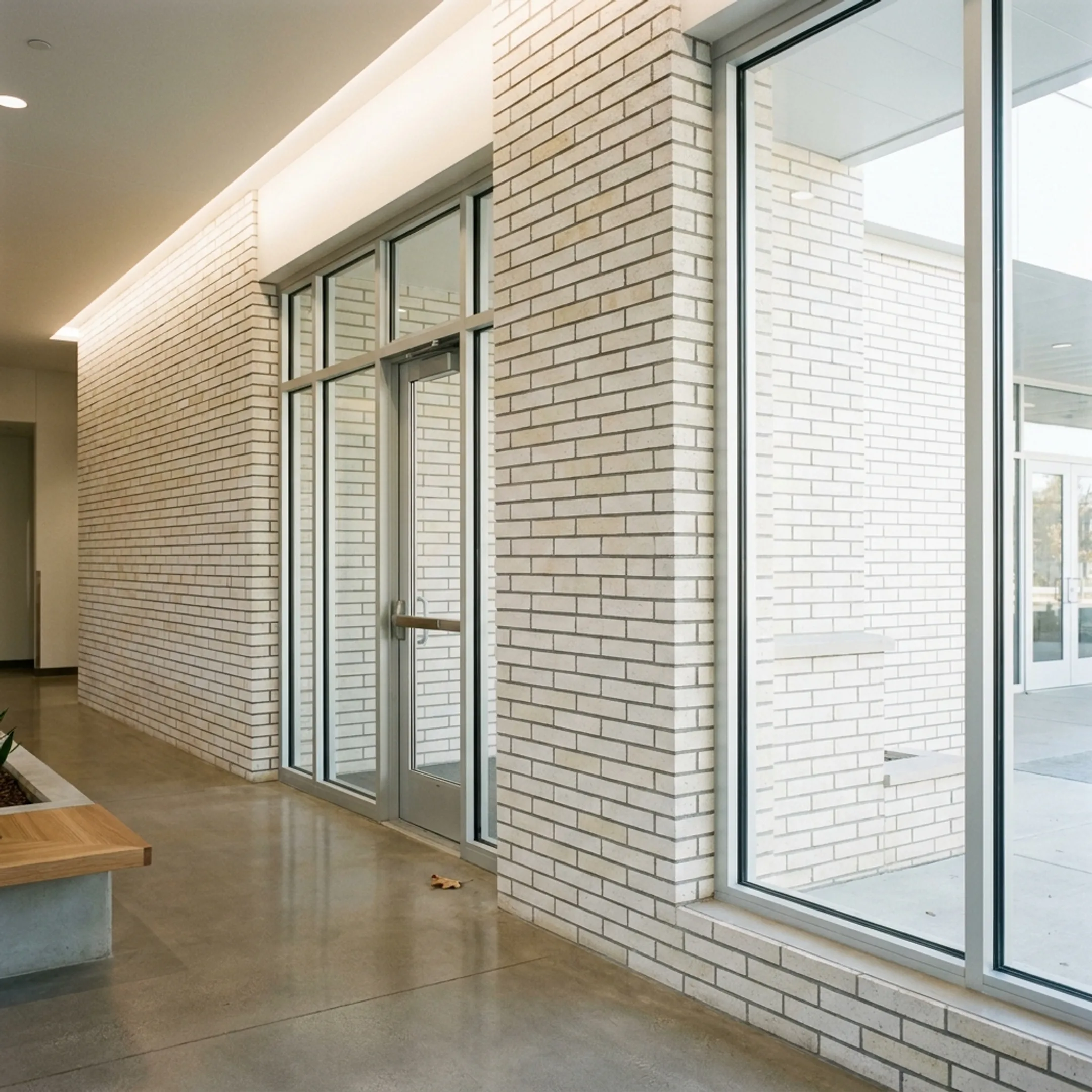 Institutional building with white thin brick veneer
