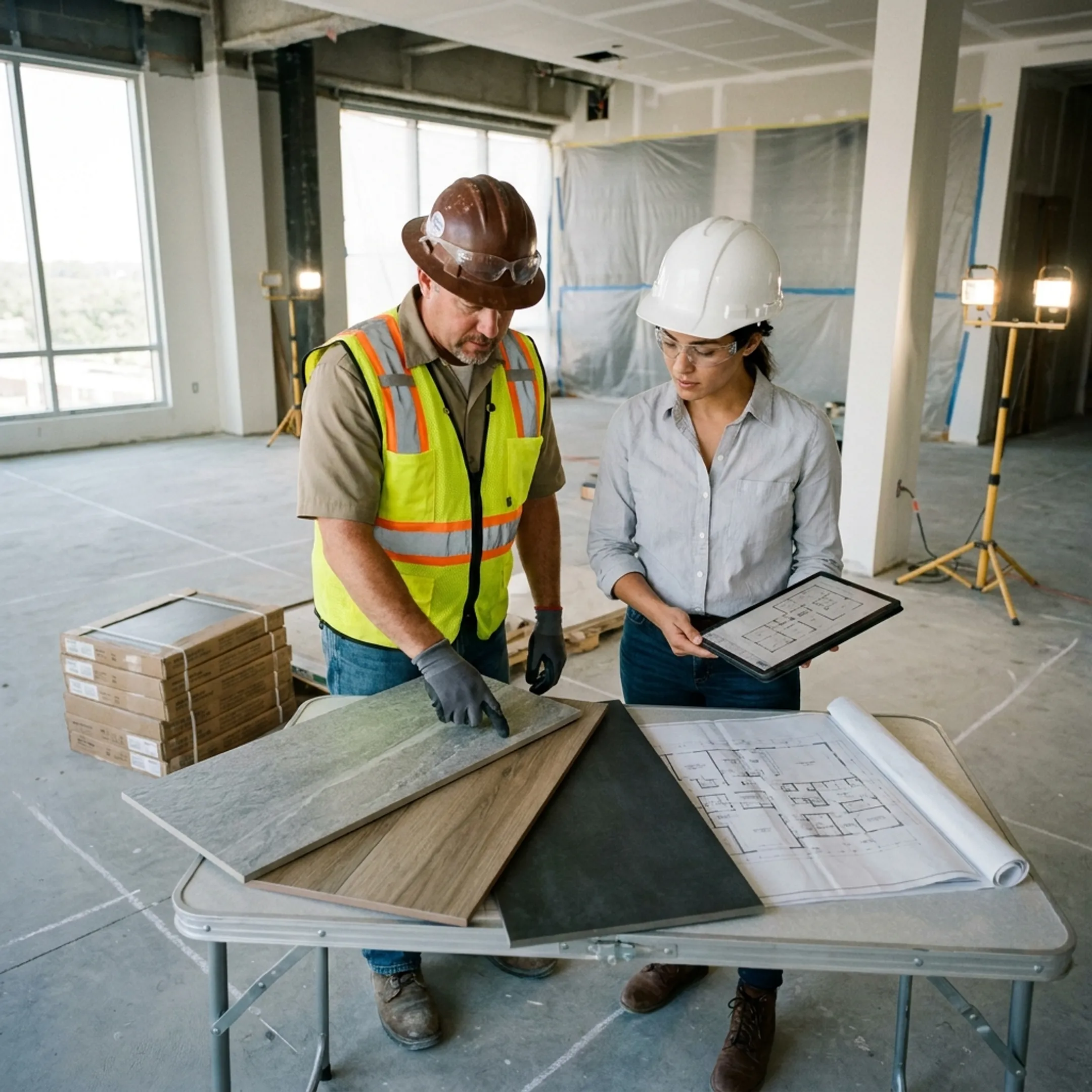 Commercial construction ceramic flooring