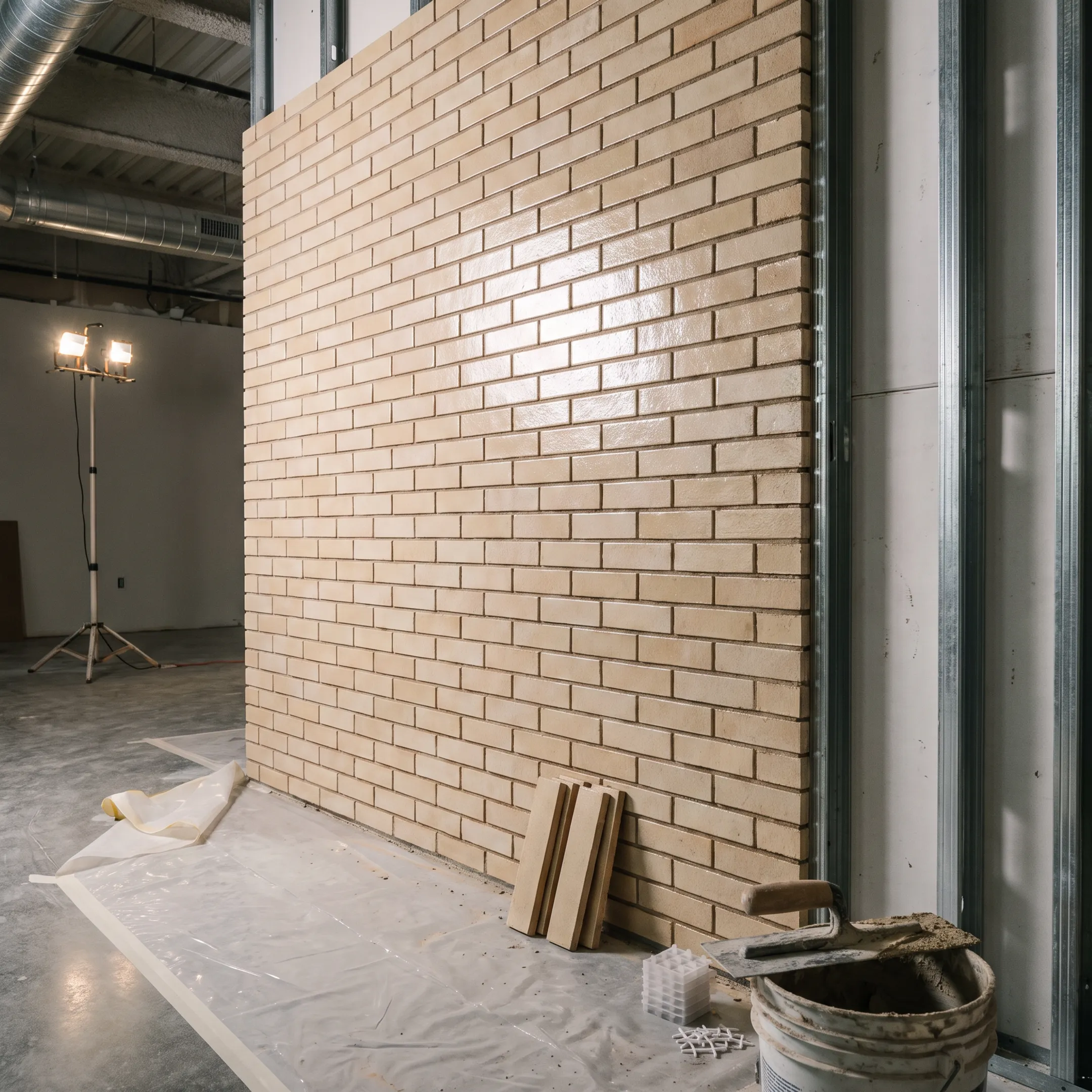Commercial construction thin brick wall