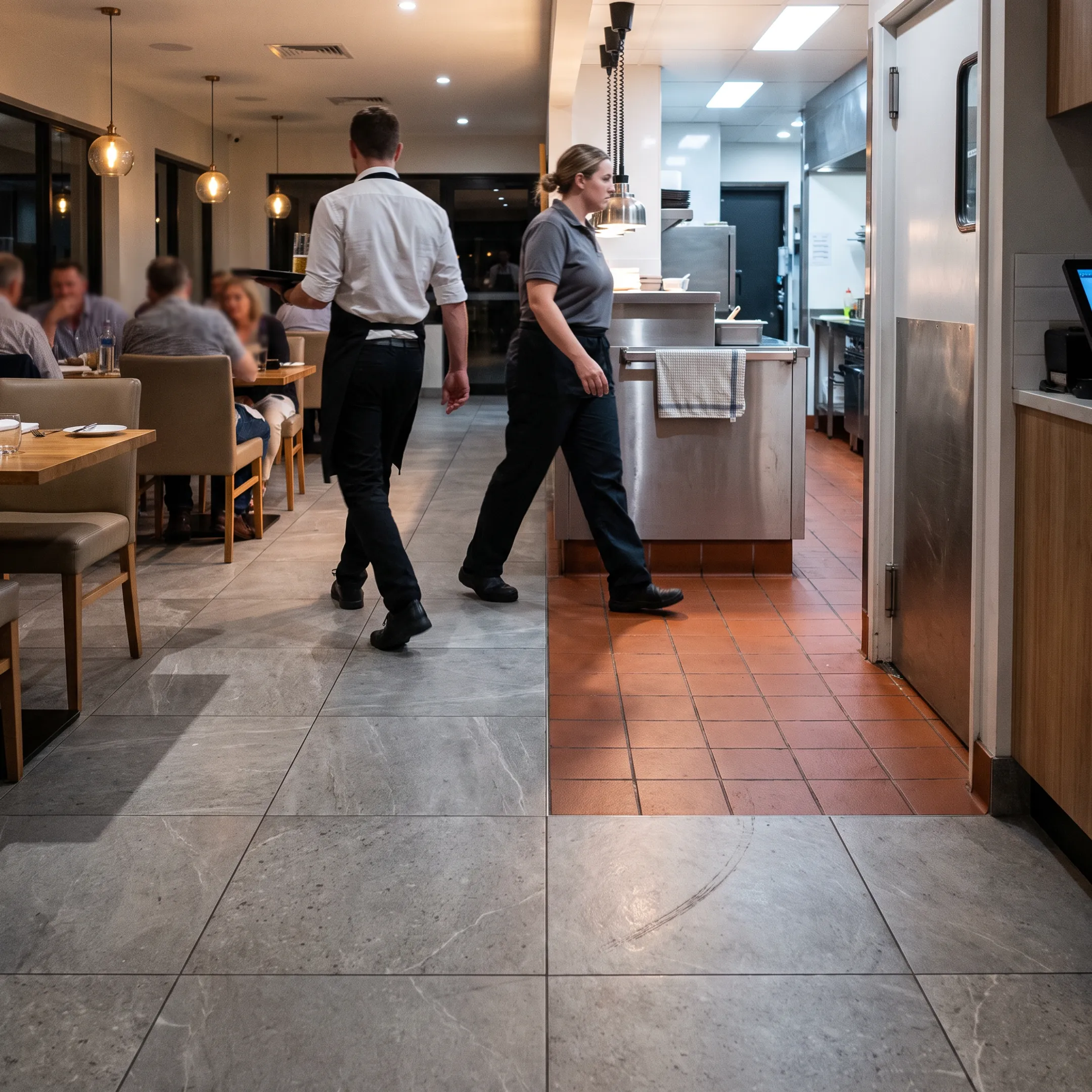 Restaurant floor tile installation