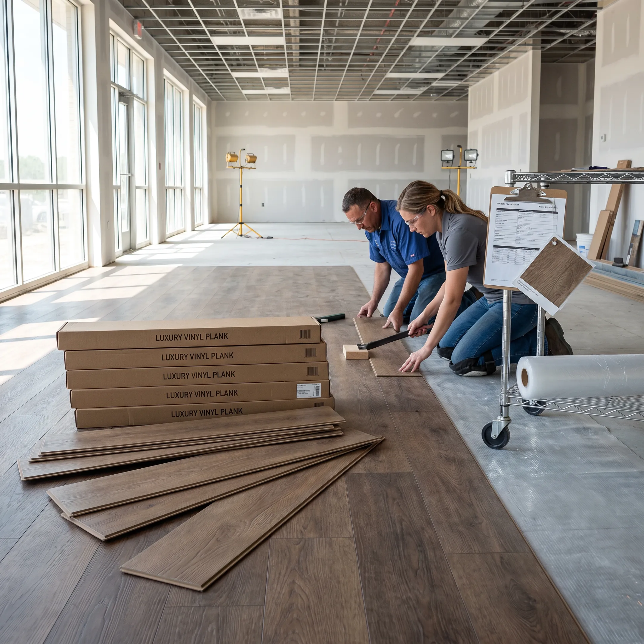Commercial construction flooring installation