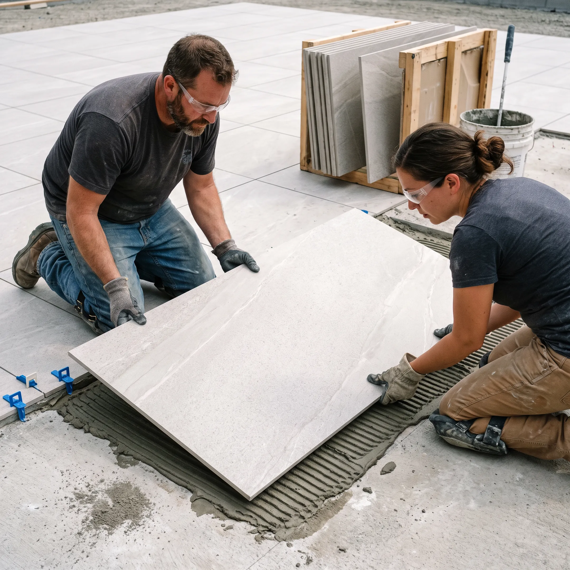 Commercial construction using outdoor porcelain tile