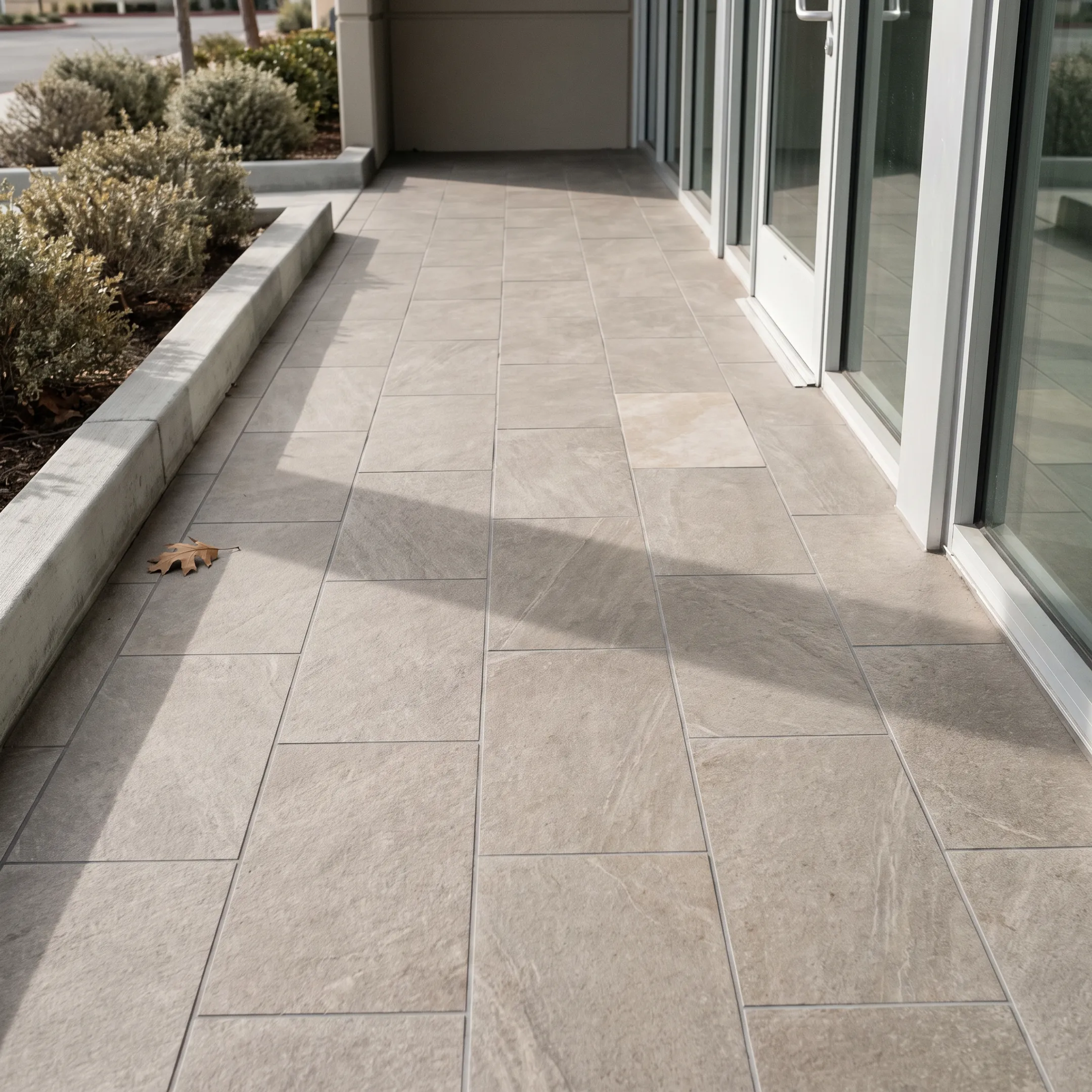 Commercial exterior flooring with porcelain tile