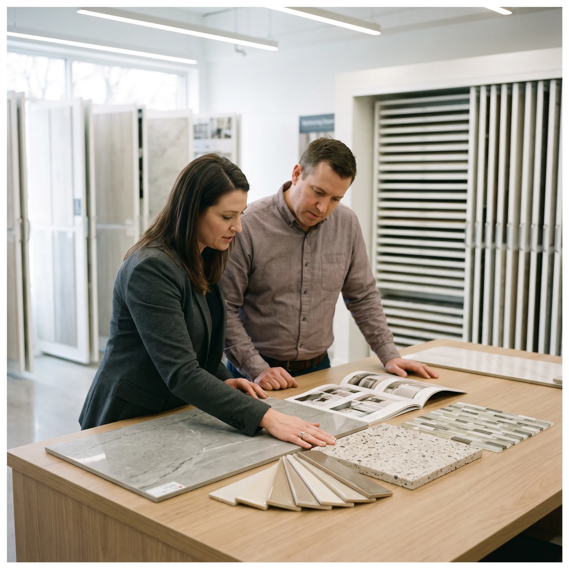 Tile samples arranged for a design consultation