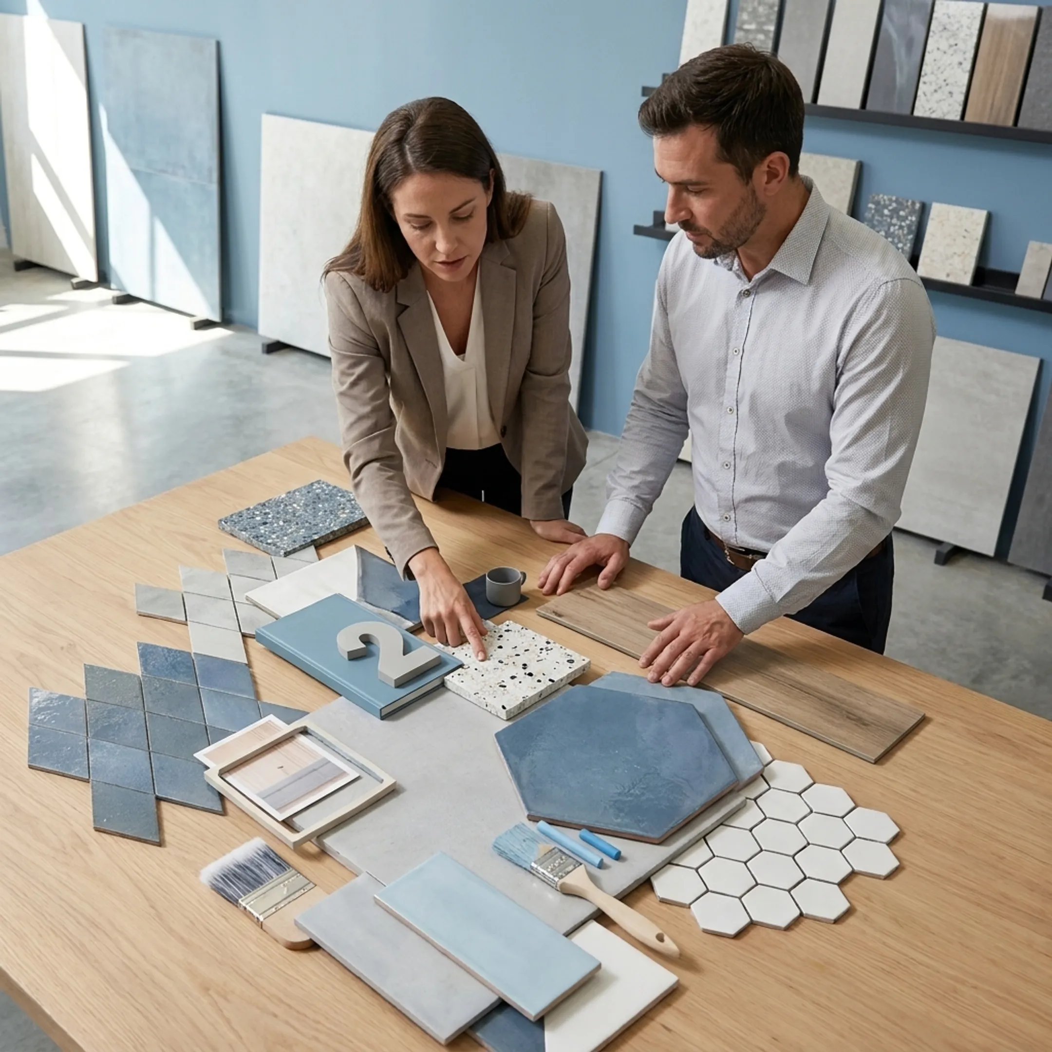 Designer reviewing California tile samples