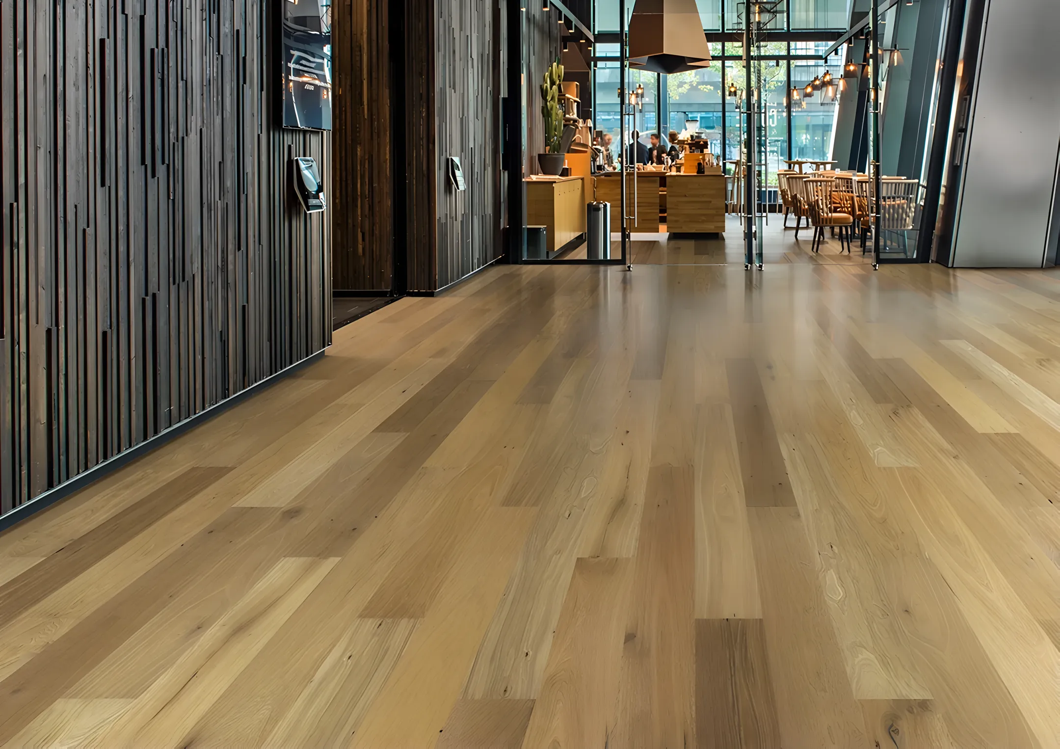 Hardwood flooring in a restaurant showroom