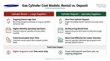 Cylinder rental versus cylinder deposit cost model comparison for lab gas procurement