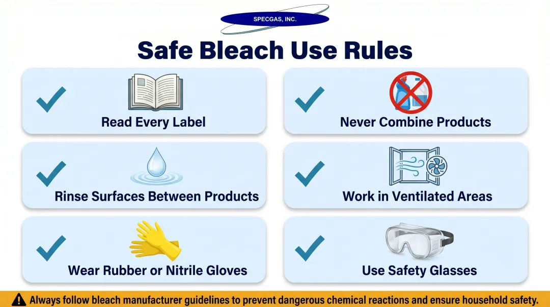 Six safe bleach handling rules checklist for home and workplace use